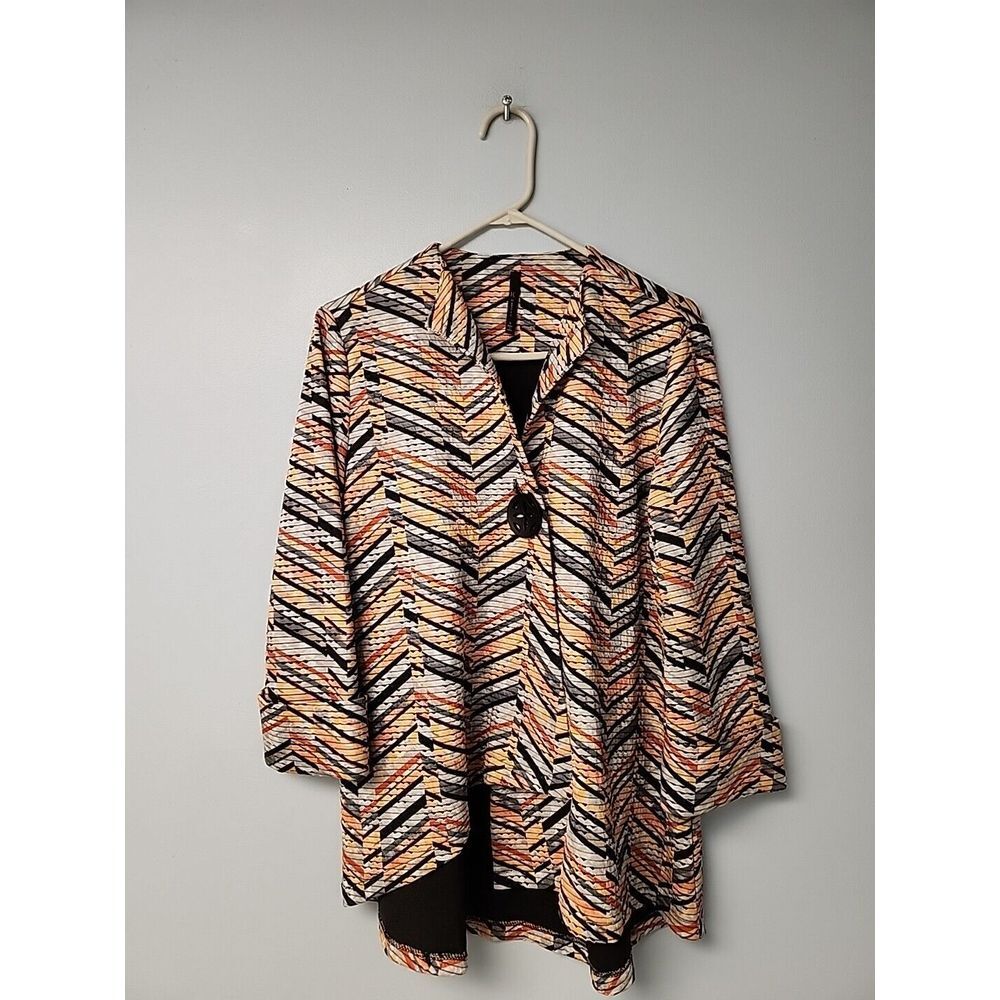 Unique IC by Connie K Womens S Jacket colorful chevron‎ Asymmetrical Artsy